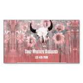 Rustikal rosa Western Bull Skull Sonnenblumen auf Magnetische Visitenkarte (Vorderseite)