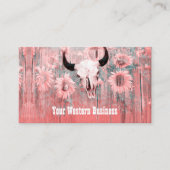 Rustikal rosa Western Bull Skull Sonnenblumen auf Visitenkarte (Vorderseite)