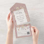 Rustikal rosa Wildblume Frame QR Code All In One Einladung (Abreißen)