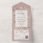 Rustikal rosa Wildblume Frame QR Code All In One Einladung (Innen Boden)