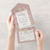 Rustikal rosa Wildblume Rahmen Kein Abendessen All In One Einladung (Abreißen)