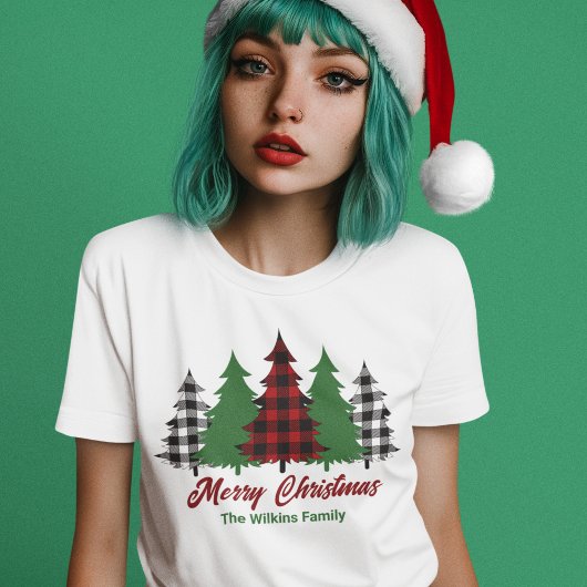 Rustikal Rot Kariert frohe Weihnachtsbaumen Frauen Tri-Blend Shirt
