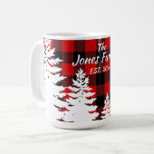 Rustikal, rot, kariert, minimalistisch, Pinien Kaffeetasse (Vorderseite Links)