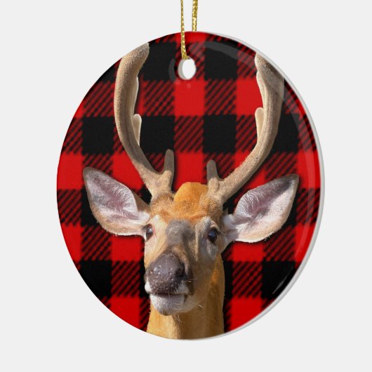 Rustikal rot und schwarz kariert - Hirsch Keramik Ornament (Links)