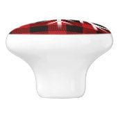 Rustikal rot und schwarz kariert mit Schneeflocke  Keramikknauf (Seitenansicht)