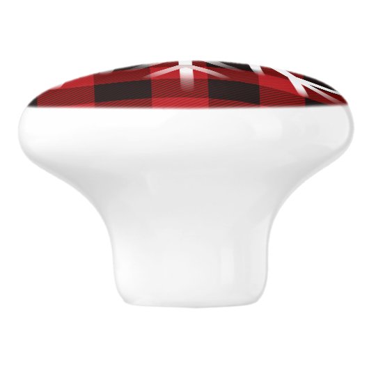 Rustikal rot und schwarz kariert mit Schneeflocke  Keramikknauf (Seitenansicht)