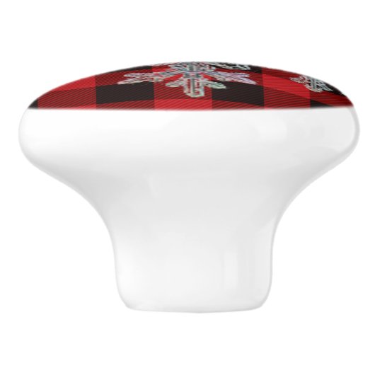 Rustikal rot und schwarz kariert mit Schneeflocke Keramikknauf (Seitenansicht)