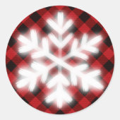 Rustikal rot und schwarz kariert, Winterschneefloc Runder Aufkleber (Vorderseite)