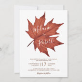 Rustikal rotes Ahornblatt einfache Hochzeit Einladung (Vorderseite)