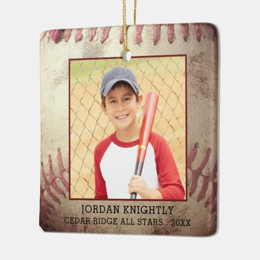 Rustikal Rugged Baseball 1 oder 2 Foto Personalisi Keramikornament (Links)
