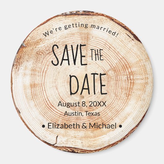 Rustikal Save the Date bedrucktes Holz einzigartig Magnet (Vorne)