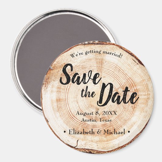 Rustikal Save the Date bedrucktes Holz Slice Magnet (Vorderseite/Rückseite)