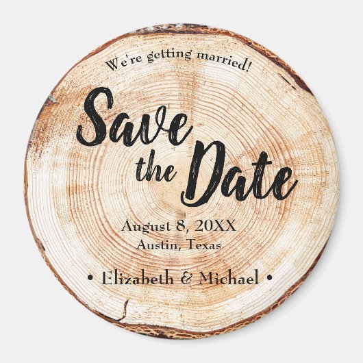 Rustikal Save the Date bedrucktes Holz Slice Magnet (Vorne)
