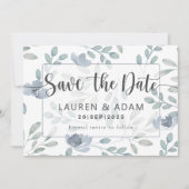 Rustikal Save the Date Dusty Blue Eucalyptus Flora (Vorderseite)