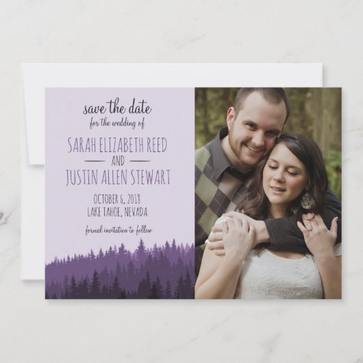 Rustikal Save the Date für eine Hochzeit lila (Vorderseite)