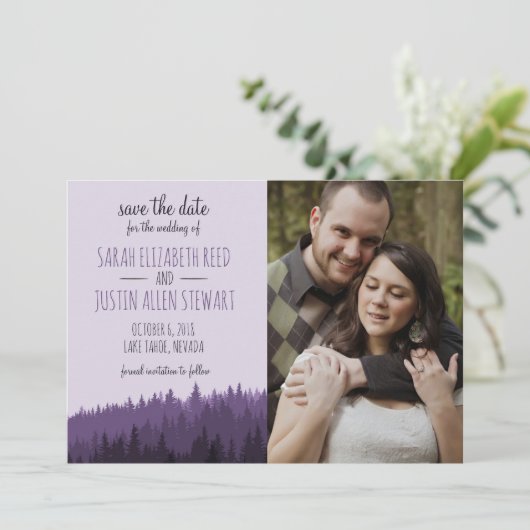 Rustikal Save the Date für eine Hochzeit lila (Stehend Vorderseite)