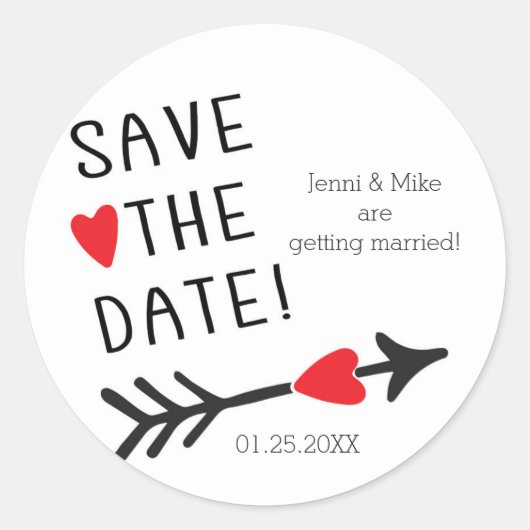Rustikal SAVE THE DATE Heart Arrow Wedding Sticker (Vorderseite)