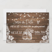 rustikal Save the Date | Mason Jars, Lace & Lights Einladung (Vorderseite)