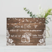 rustikal Save the Date | Mason Jars, Lace & Lights Einladung (Stehend Vorderseite)