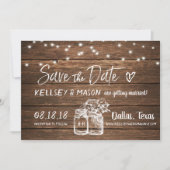 rustikal Save the Date | Mason Jars & String Light Einladung (Vorderseite)