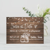 rustikal Save the Date | Mason Jars & String Light Einladung (Stehend Vorderseite)