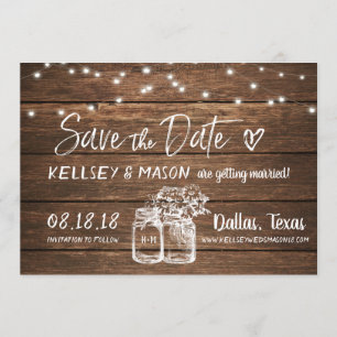 rustikal Save the Date Mason Jars & String Light Einladung