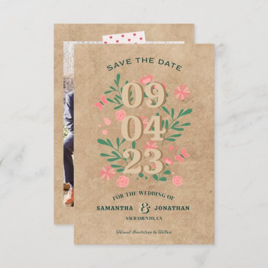 Rustikal Save the Date mit Foto Einzigartige Hochz (Vorne/Hinten)