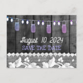 rustikal Save the Date mit Holz, Spitzen, Saitenli Ankündigungspostkarte (Vorderseite)