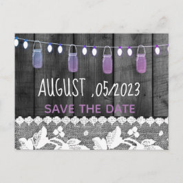 rustikal Save the Date mit Holz, Spitzen, Saitenli Ankündigungspostkarte