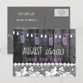 rustikal Save the Date mit Holz, Spitzen, Saitenli Ankündigungspostkarte (Vorne/Hinten)