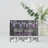 rustikal Save the Date mit Holz, Spitzen, Saitenli Ankündigungspostkarte (Stehend Vorderseite)