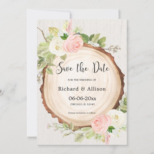 Rustikal Save the Date rot, pink weiß Einladung (Vorderseite)
