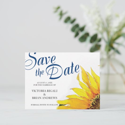 Rustikal Save the Date ~ Sonnenblumen Ankündigungspostkarte (Stehend Vorderseite)