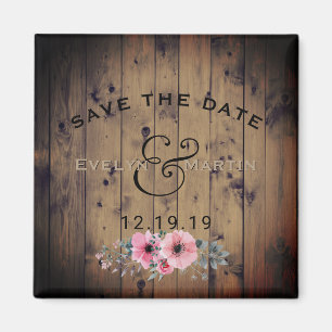 Rustikal Save the Date Wedding Barnwood mit Blumen Magnet