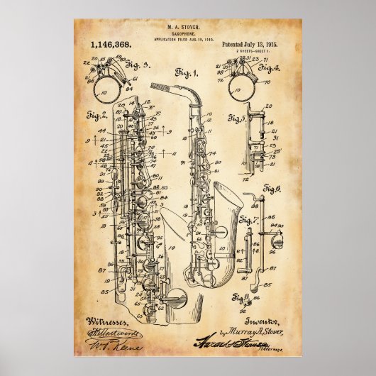Rustikal | Saxophon - Patent Poster (Vorne)