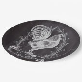 rustikal-schicke Tafel, französischer Hahn Pappteller (Schrägansicht)