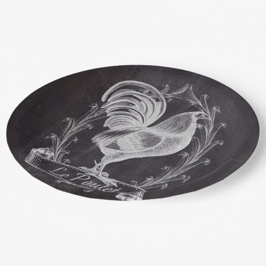 rustikal-schicke Tafel, französischer Hahn Pappteller (Schrägansicht)