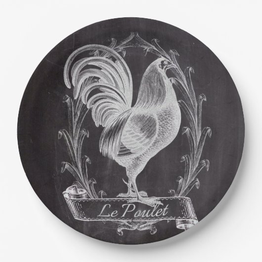 rustikal-schicke Tafel, französischer Hahn Pappteller (Vorderseite)