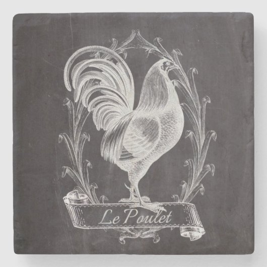 rustikal-schicke Tafel, französischer Hahn Steinuntersetzer (Vorderseite)