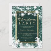 Rustikal schneegrüne Weihnachtskiefernleuchten Einladung (Vorderseite)