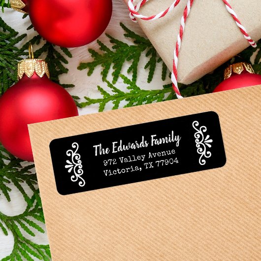 Rustikal-Schwarz-Blüh-Rücksendeadressen-Aufkleber