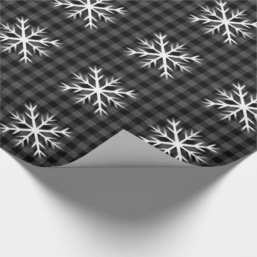Rustikal, schwarz, grau Tartan kariert - Schneeflo Geschenkpapier (Ecke)
