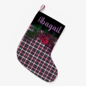 Rustikal, schwarz, rosa Tartan kariert-Kiefernkonu Kleiner Weihnachtsstrumpf (Vorderansicht (hängend))