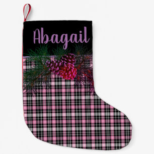 Rustikal, schwarz, rosa Tartan kariert-Kiefernkonu Kleiner Weihnachtsstrumpf