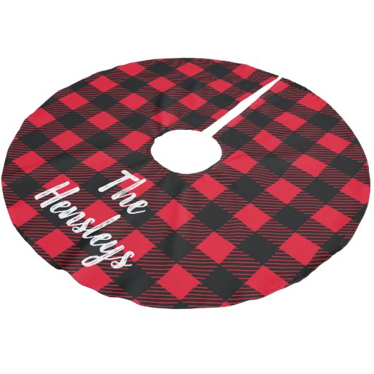 Rustikal Schwarz und Rot Buffalo Karo Kariert Polyester Weihnachtsbaumdecke (Schrägansicht)