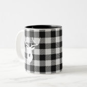 Rustikal Schwarz-weiß Buffalo Karo Deer Mit Monogr Zweifarbige Tasse (Vorderseite Links)