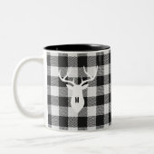 Rustikal Schwarz-weiß Buffalo Karo Deer Mit Monogr Zweifarbige Tasse (Links)