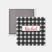 Rustikal Schwarz-weiß Gingham Personalisiert Magnet (Vorderseite/Rückseite)