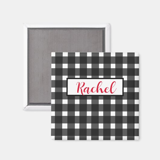 Rustikal Schwarz-weiß Gingham Personalisiert Magnet (Vorderseite/Rückseite)