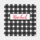 Rustikal Schwarz-weiß Gingham Personalisiert Magnet (Vorne)